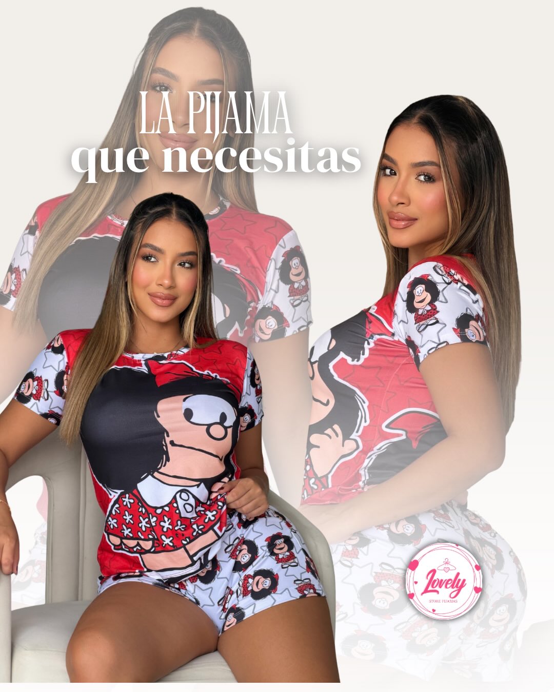 Pijama Lovely Mafalda roja — short y camiseta juvenil